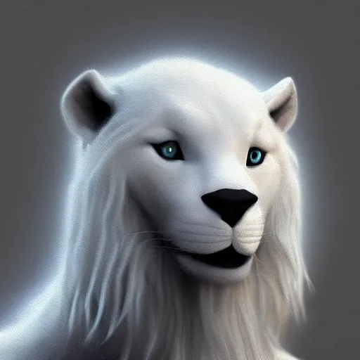 Image similar to portrait of a white panter with a very long fur, fantasy, trending on artstation, heroic pose, highly detailed picture, simple, 8k