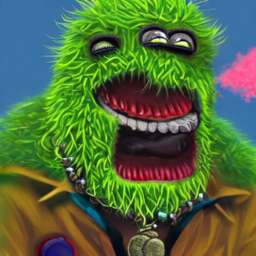 Prompt: a tennis ball monster wearing gold chain necklace smoking a blunt, digital art, fantasy, magic, trending on artstation, ultra detailed, professional illustration by Basil Gogos