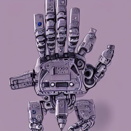 Image similar to robotic hand holding a pencil, artstation, digital art, top view