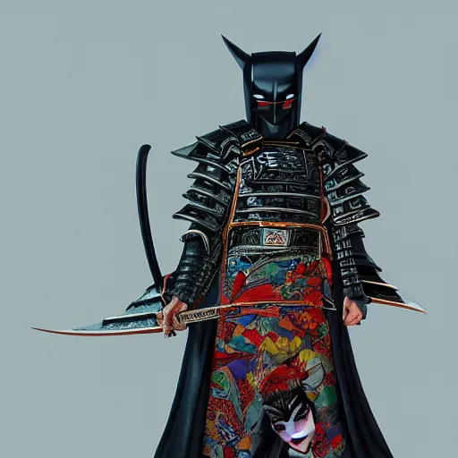 Prompt: samurai batman, dark fantasty :: by Martine Johanna and and Chie Yoshii and Casey Weldon and Guillermo del toro :: ornate, dynamic, particulate, rich colors, intricate, elegant, highly detailed, centered, artstation, smooth, sharp focus, octane render, 3d