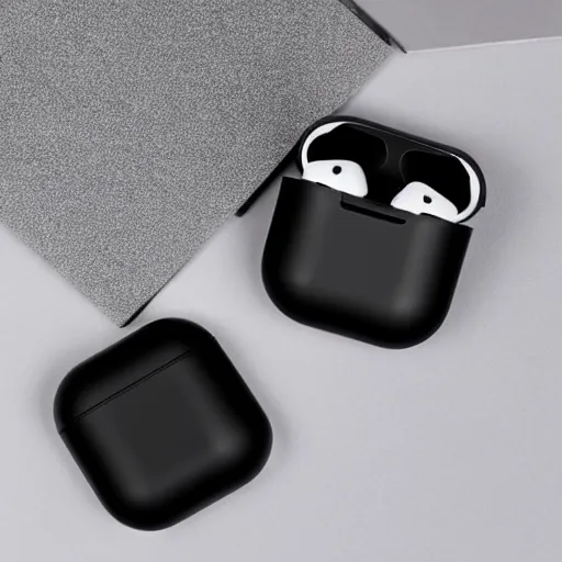 Image similar to black airpods pro case with marshmallow design on the case, studio, product photo