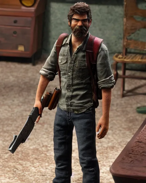 Image similar to joel from the last of us as a muppet. highly detailed felt. hyper real photo. 4 k.