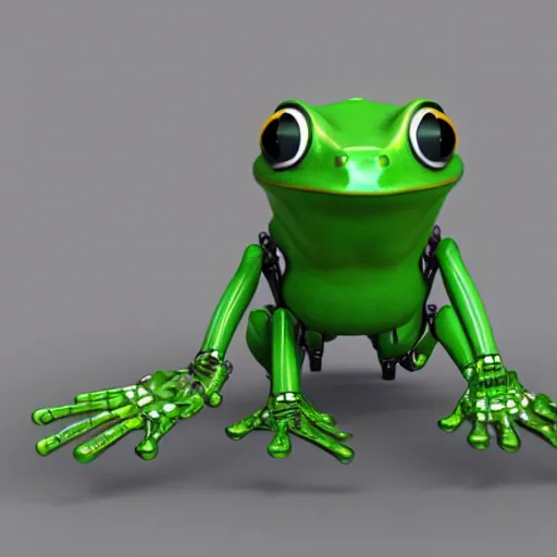 Image similar to octane 3 d render of a robotic frog character