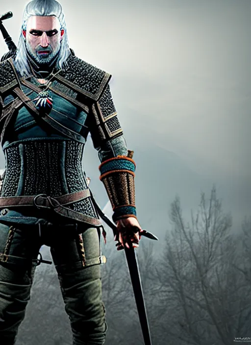 Image similar to a witcher with beautiful cloth armor and sword