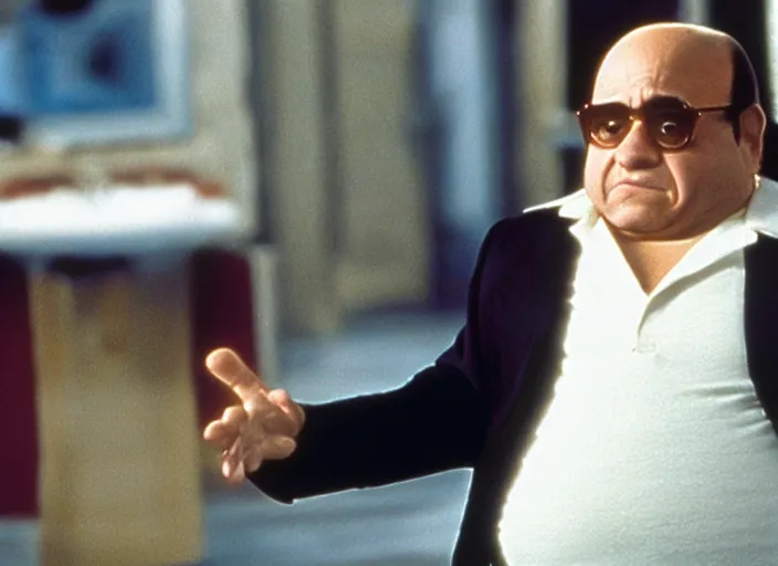 Prompt: film still of Danny Devito as Mini Me from Austin Powers