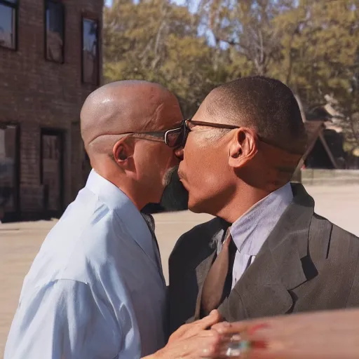 Prompt: walter white kissing gus fring, 8k , professional photography