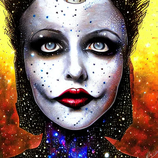 Prompt: queen vampire woman portrait made out of galaxies, beautiful, cyborg, tim burton comic book art, realistic, highly detailed