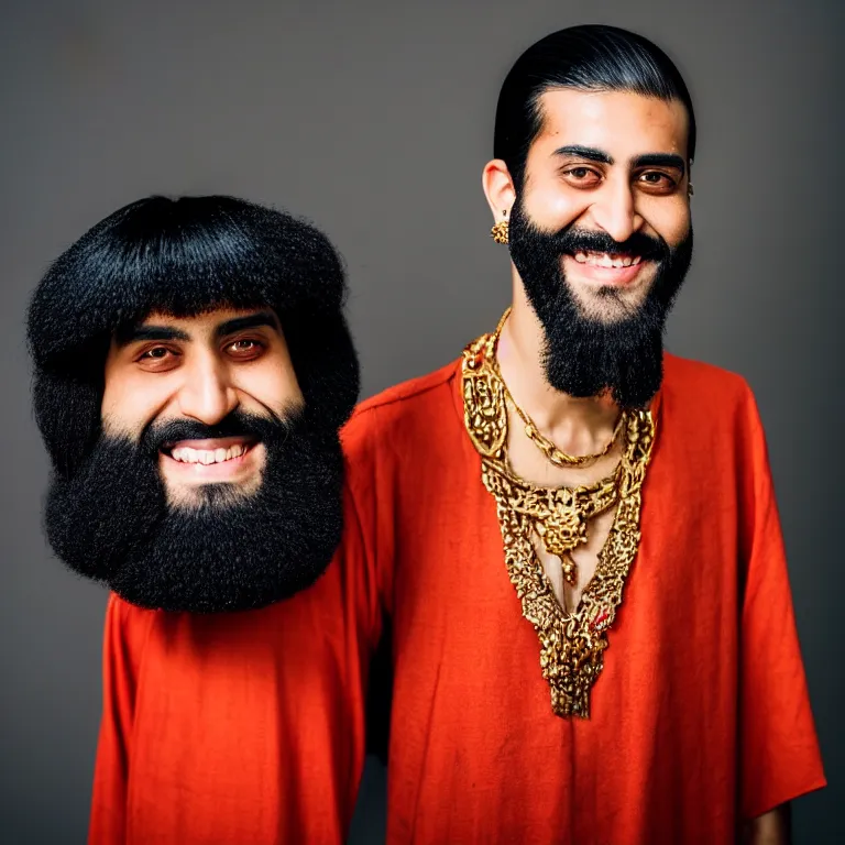 Prompt: A photo of Emperor Kuzco!!!!!!!!!!!!!!!! in his early 20s, with his black long hair, his beard shaved, smiling with confidence, and wearing!!! his emperor clothes. Portrait by Terry Richardson. Golden hour. 8K. UHD. Bokeh.