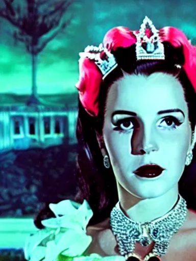 Image similar to technicolor film still of lana Del Rey in hammer horror