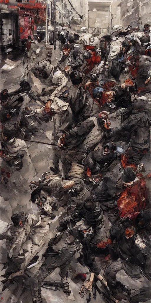 Image similar to oil painting scene from street fight by kim jung gi