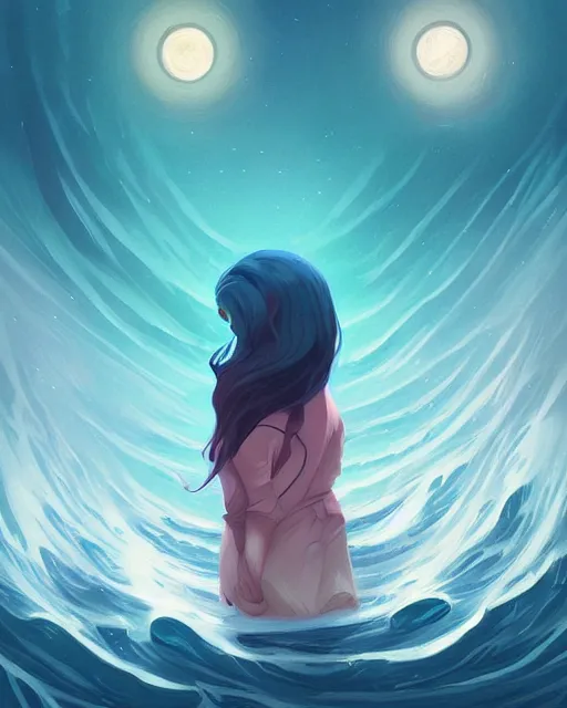 Image similar to ocean waves beneath starlight, loish, lois van baarle, android jones and rhads, digital art