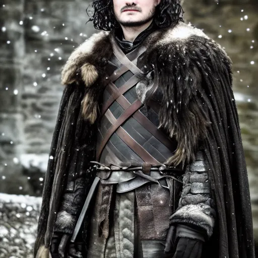 Image similar to Orlando Bloom as John Snow in game of thrones, 2016, 4k photo shoot, trending,