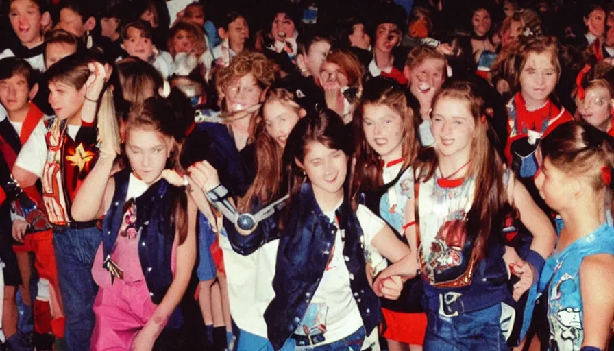 Prompt: 1990s candid photo of a middle school home coming dance with robot warrior rabbits, cinematic, UHD