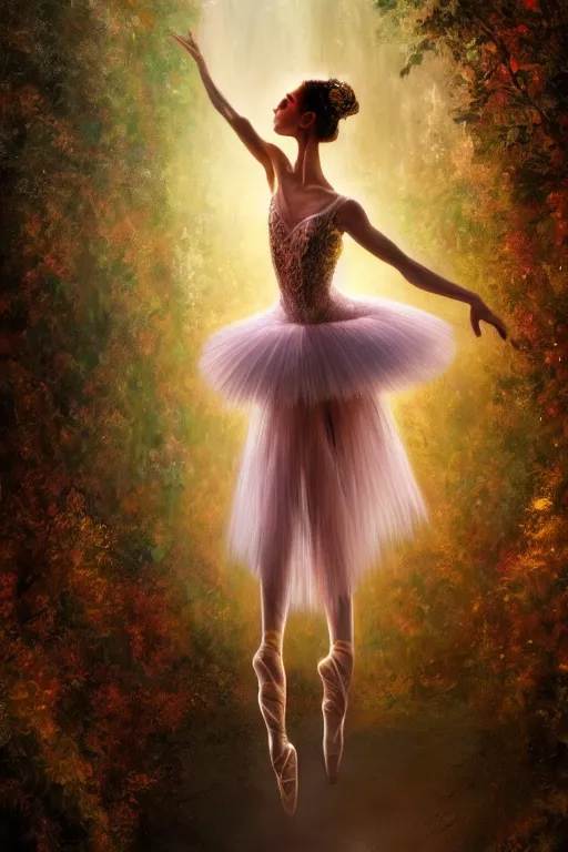 Image similar to prima ballerina, gorgeous, ethereal, intricate, elegant, volumetric lighting, nature scenery, digital painting, highly detailed, artstation, sharp focus, illustration, concept art, clive barker