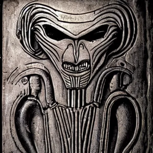 Image similar to ancient egyptian art of xenomorph giger alien from movie alien