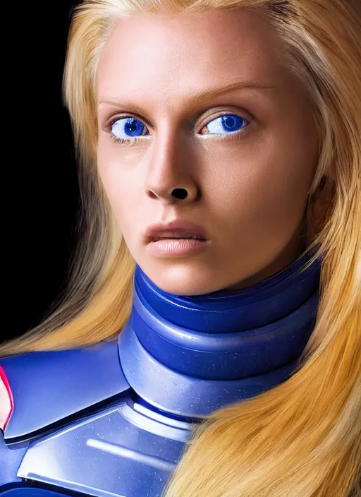 Image similar to closeup portrait of a blonde alien plejaren woman inside a spaceship wearing a space uniform, depth of field, zeiss lens, detailed, symmetrical, centered, fashion photoshoot, by annie leibovitz and steve mccurry, david lazar, jimmy nelsson, breathtaking, 8 k resolution, extremely detailed, beautiful, establishing shot, artistic, hyperrealistic, beautiful face, octane render