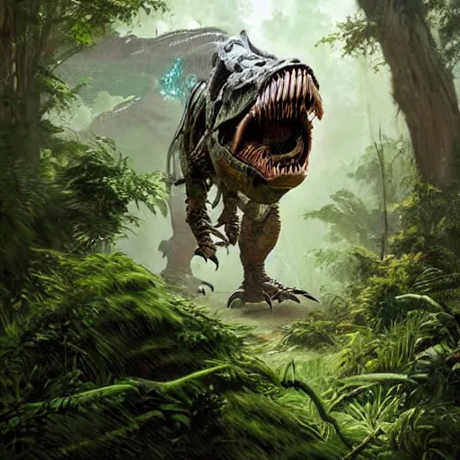 Cyborg Robot Dinosaur in Deep Forest Digital Art Stock Illustration -  Illustration of wilderness, jungle: 272473015