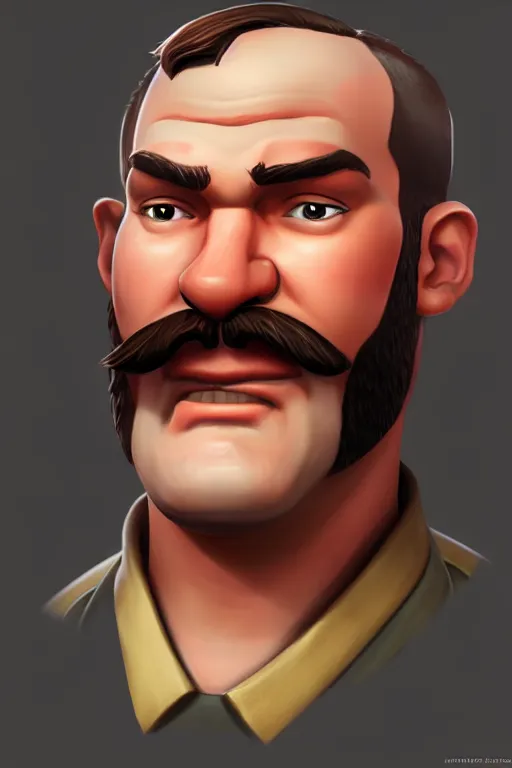 Image similar to beautiful highly detailed realistic stylized character portrait team fortress 2 engineer, detailed character art master portrait, trending on artstation