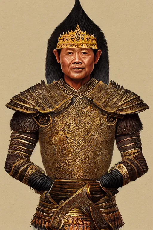 Image similar to full body portrait of king ramkamhaeng the great, leather armor, tai ethnic group, highly detailed, digital painting, watercolor, artstation, concept art, smooth, sharp focus, illustration, art by jakrapan posayakrit