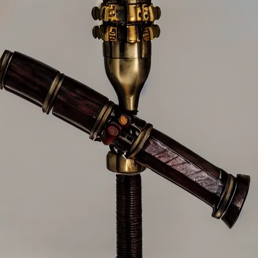 Image similar to product photography of a steampunk sword