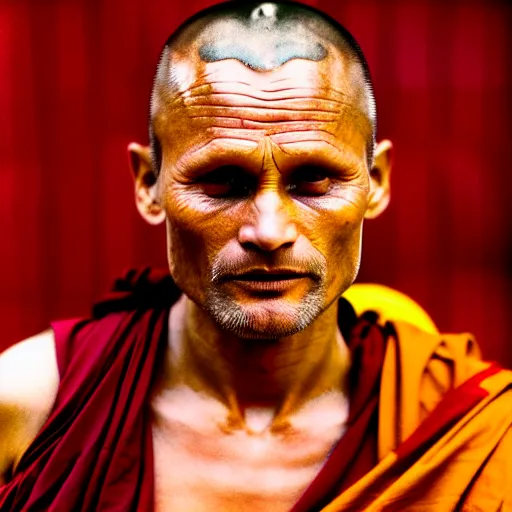 Image similar to viggo mortensen as a burmese buddhist monk