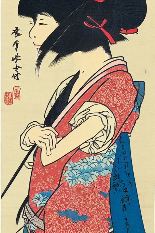 Image similar to Japanese woodblock print of real girl dora the explorer, hokusai