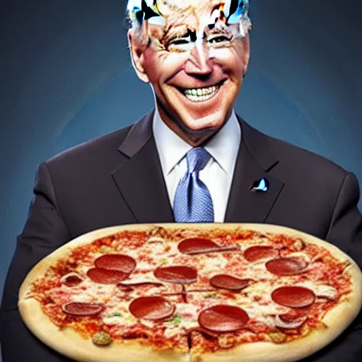 Image similar to photo of Joe Biden's face as a pizza, 8k, highly detailed,