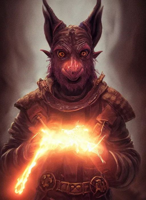 Prompt: A fantasy comic book style portrait painting of a hogoblin as a Sorcerer in a atmospheric dark fortress, unreal 5, DAZ, hyperrealistic, octane render, RPG portrait, ambient light, dynamic lighting