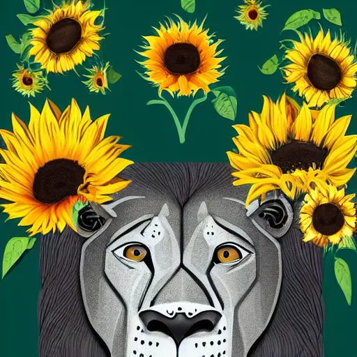 Image similar to lions and sunflowers 🌻🌫 in the style of salvador dali