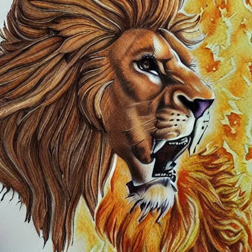 Image similar to hyper realistic, and detailed art, incrinate, baroque, aesthetic, watercolour pencil, hercules vs crimea lion, with pop art style