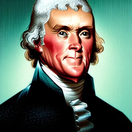 Prompt: a portrait, of an incrediblely swole thomas jefferson
