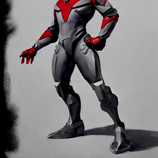 Image similar to greg manchess portrait painting of armored spiderman ultraman grey fox from metal gear cyborg gay japanese - american hybrid as overwatch character, medium shot, asymmetrical, profile picture, organic painting, sunny day, matte painting, bold shapes, hard edges, street art, trending on artstation, by huang guangjian and ail elvgren and sachin teng