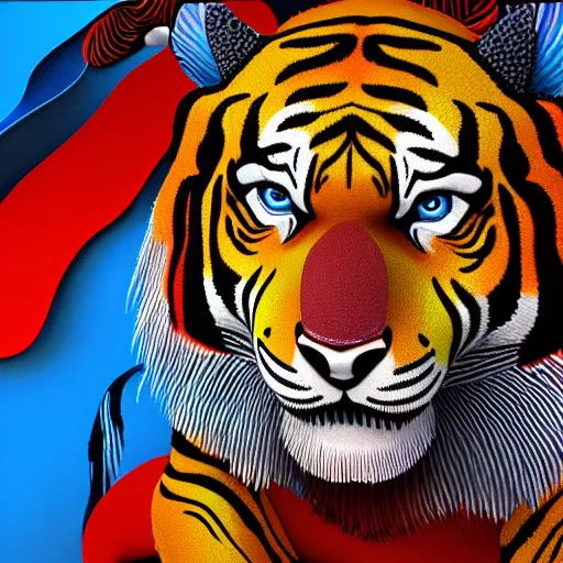 Image similar to breathtaking cool ornate coloured beautiful 3 d isometric mayan tiger, 8 k octane render