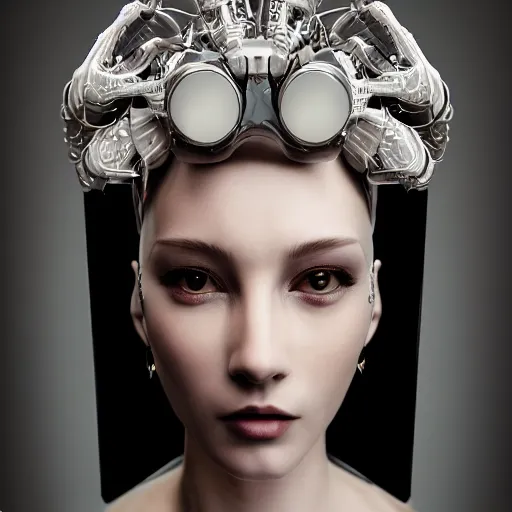 Image similar to closeup portrait of an absurdly beautiful, graceful, sophisticated, fashionable cyberpunk mechanoid gravure idol, ultrafine hyperdetailed illustration by irakli nadar, matt wisniewski style, marvel comics, intricate linework, porcelain skin, neon jellyfish headdress, ivory carved ruff, unreal engine 5 highly rendered, global illumination, radiant light, detailed and intricate environment