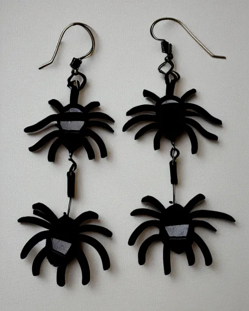 Image similar to spooky cartoon spider, 2 d lasercut earrings, in the style of tim burton