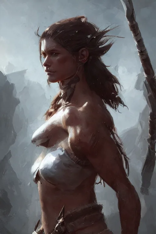 Prompt: portrait of a barbarian female, ultra sharp, very detailed, high quality focus by greg rutkowski and wlop