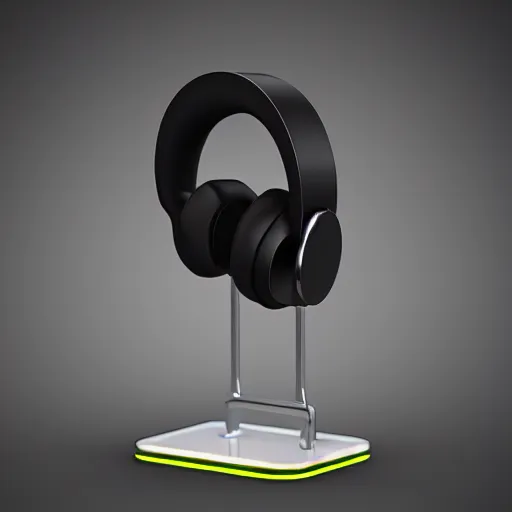 Prompt: wireless headphone stand, futuristic, techno, cyberpunk, product design, render, concept