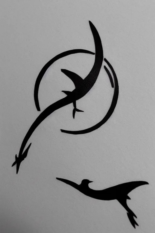 Image similar to a simple tattoo design of minimalist flying birds, by bacht, black ink, abstract logo, line art