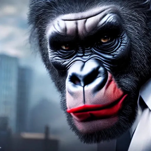 Prompt: stunning awe inspiring a gorilla as the joker movie still 8 k hdr atmospheric lighting