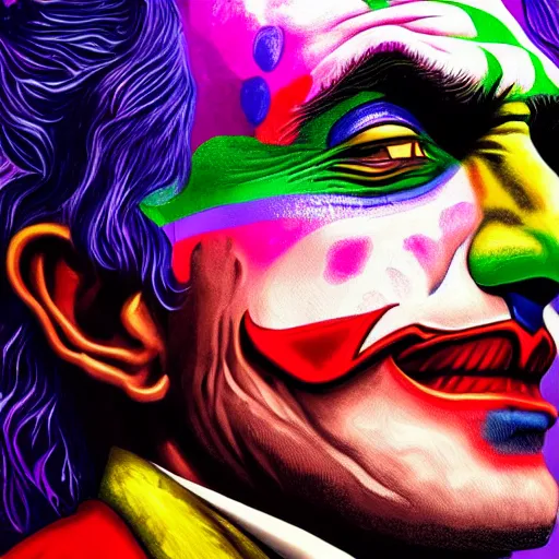 Image similar to an extremely psychedelic portrait of kany west as the joker, surreal, lsd, face, detailed, intricate, elegant, lithe, highly detailed, digital painting, artstation, concept art, smooth, sharp focus, illustration,