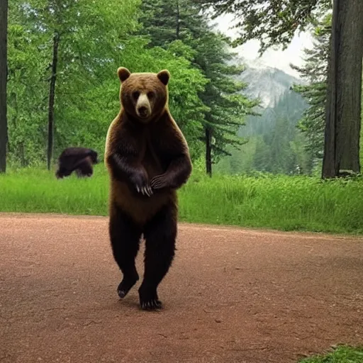 Image similar to a bear entering in picnic are, people are panicking and running