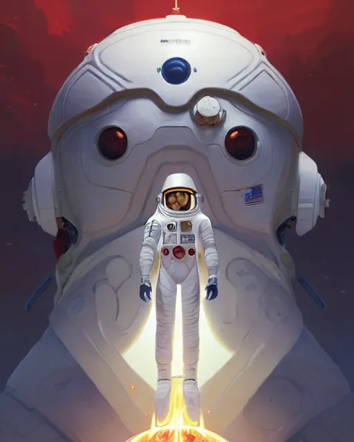 Image similar to azctec warrior, astronaut, detailed perfect face, exquisite details, fire magic, mid view, design on a white background, by studio muti, greg rutkowski makoto shinkai takashi takeuchi studio ghibli