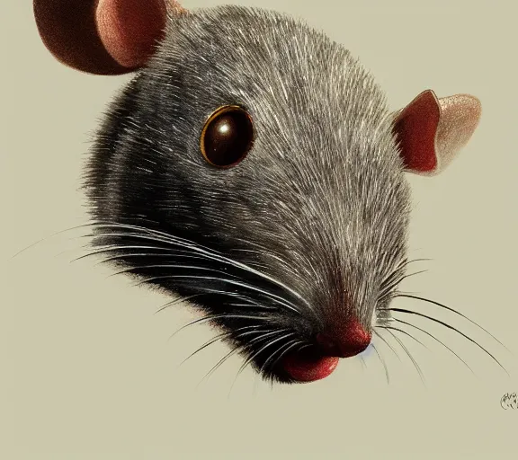 Image similar to a hyper-detailed portrait of a unique animorphic computer mouse by Craig Mullins; a computer mouse that looks like the real animal mouse; trending on artstation; 90mm; f/1.4