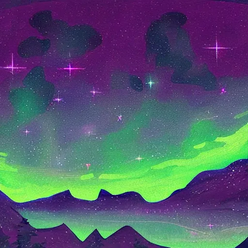 Image similar to night sky full of stars, aurora borealis, digital painting