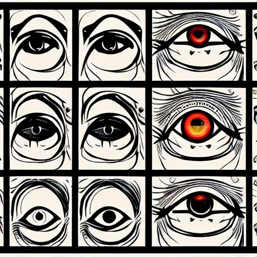 Image similar to diverse eyes!, rotating circle, dot pupils, teams, healing, energetic, life, hybrids, thin glowing devices, reflections, vitals visualiser!!, advanced art, art styles mix, from wikipedia, grid of styles, various eye shapes