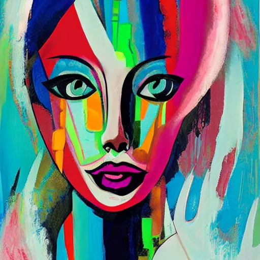 Prompt: the abstract painting of an image of a lady artistic flat illustration by joshy frost