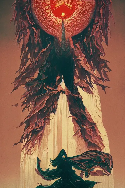 Image similar to poster artwork by Michael Whelan and Tomer Hanuka, Karol Bak of the egregore, from scene from Twin Peaks, clean, simple illustration, nostalgic, domestic, full of details