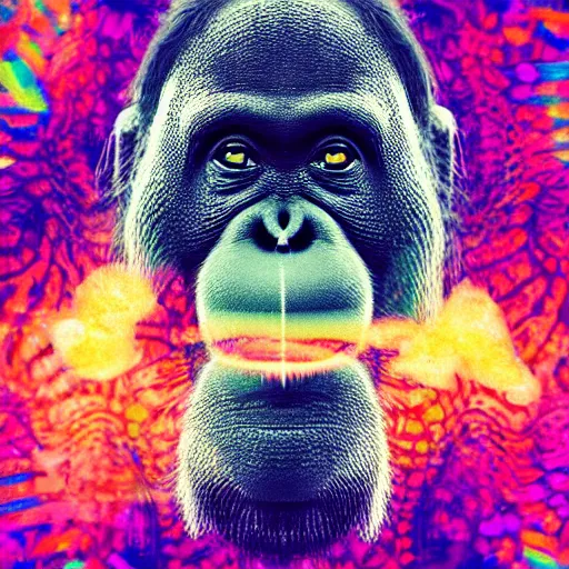 Image similar to orangutan smoking cigarette psychedelic background geometric fractal