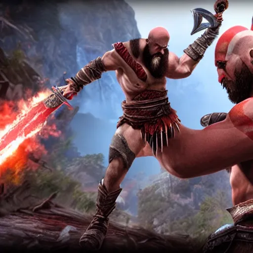 Prompt: in - game screenshot of kratos!!! from god of war in the video game league of legends!!!!