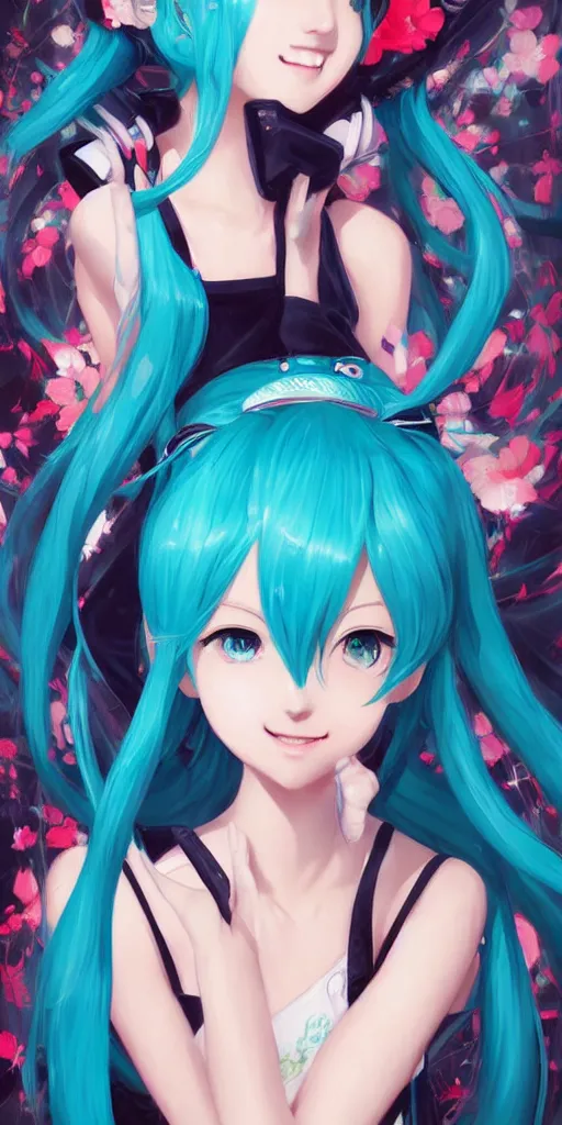 Image similar to A very beautiful painting of Hatsune Miku by rossdraws, wlop, artgerm, Gil Elvgren, Ilya kuvshinov